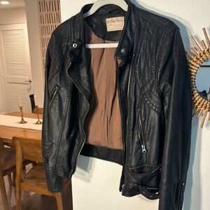 vegan leather Free People Black Leather Jacket with Quilted Details